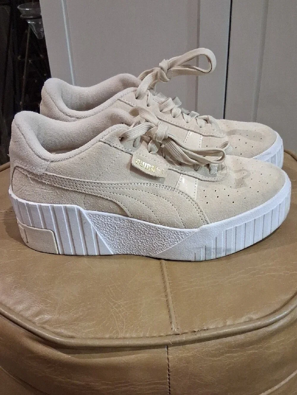 Puma Suede Platform Sneakers in Light Beige